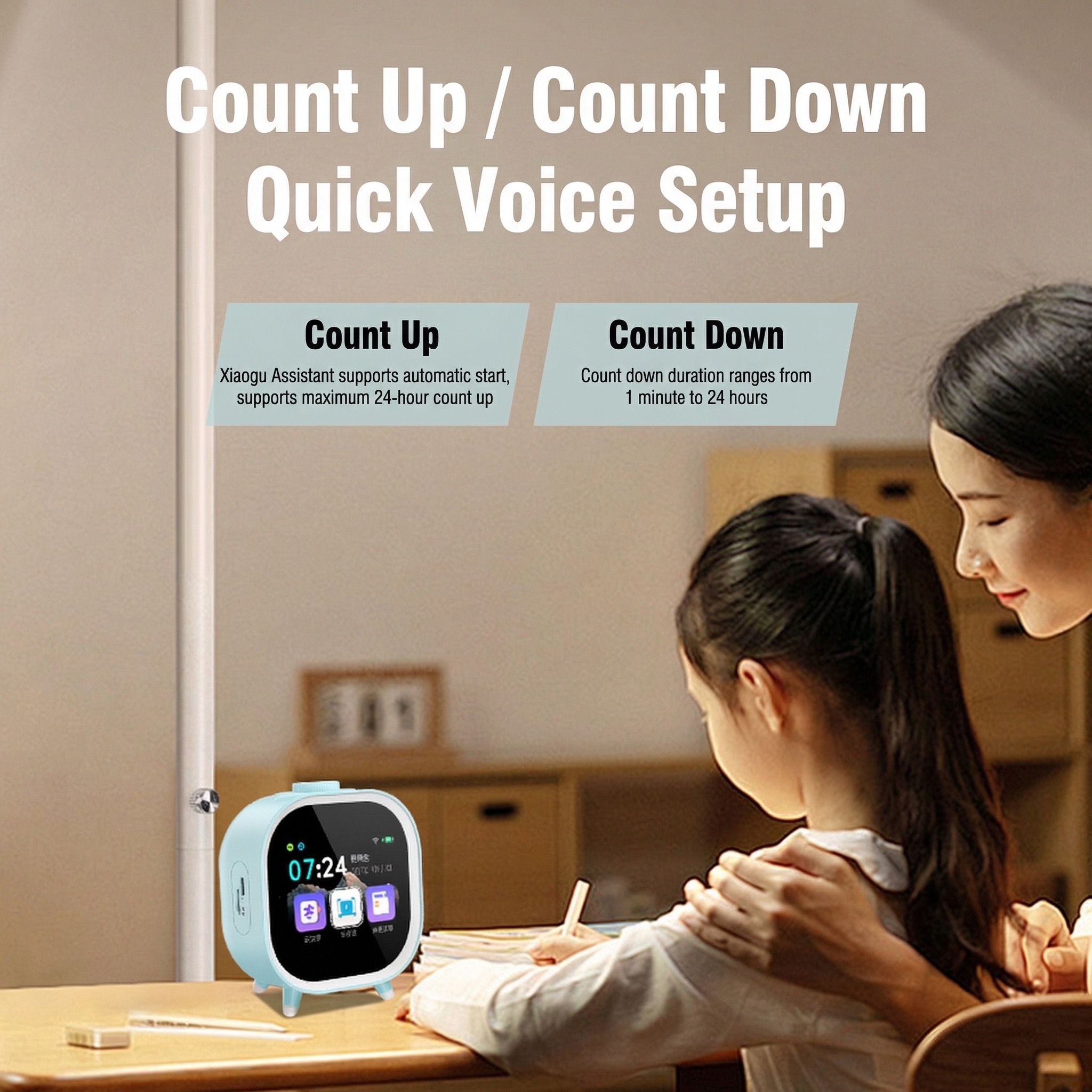 AI Smart Alarm Clock for Kids LLM Learning Assistant Voice Control Study Timer Parent App, Eye Protection Birthday Gift - Image 3