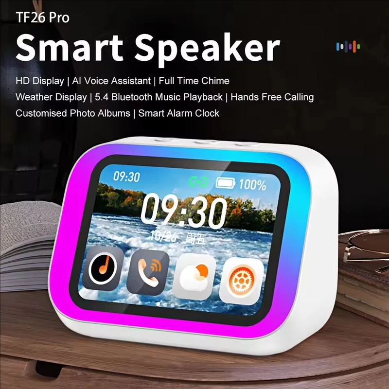 AI Smart Bluetooth 5.4 Speaker HD Touch Screen Display Electronic Album Alarm Clock Hi-fi Stereo Sound Voice Speaking Assistant - Image 3