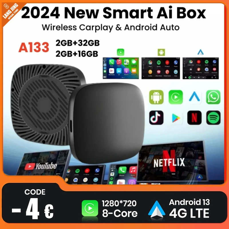 Carplay AI Box Android 13 Wireless Android Auto Smart TV Box For Youtube Netflix Toyota Mazda Hyundai Haval GMC Ford MG