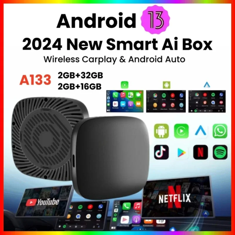 Carplay AI Box Android 13 Wireless Android Auto Smart TV Box For Youtube Netflix Toyota Mazda Hyundai Haval GMC Ford MG