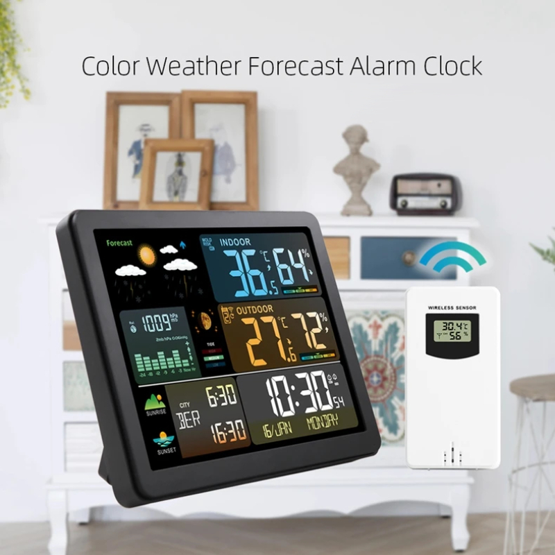 Hot sale Wireless Weather Station With Colorful Display, Wall Digital Clock, Dual Alarm Clock, Barometer, Thermometer, Hygrometer