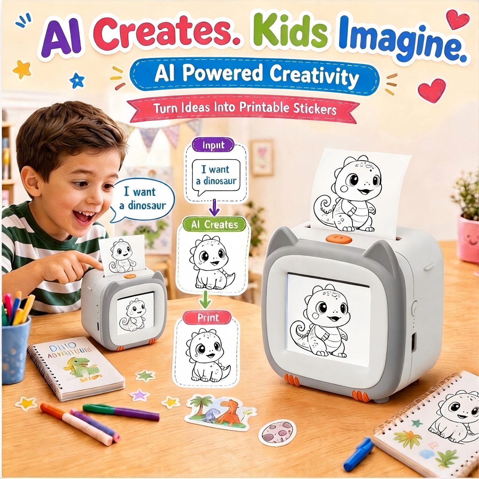 Kids Squishy toy, AI Voice Interactive Robot, Learning Toys, Sticker Printer - Image 3