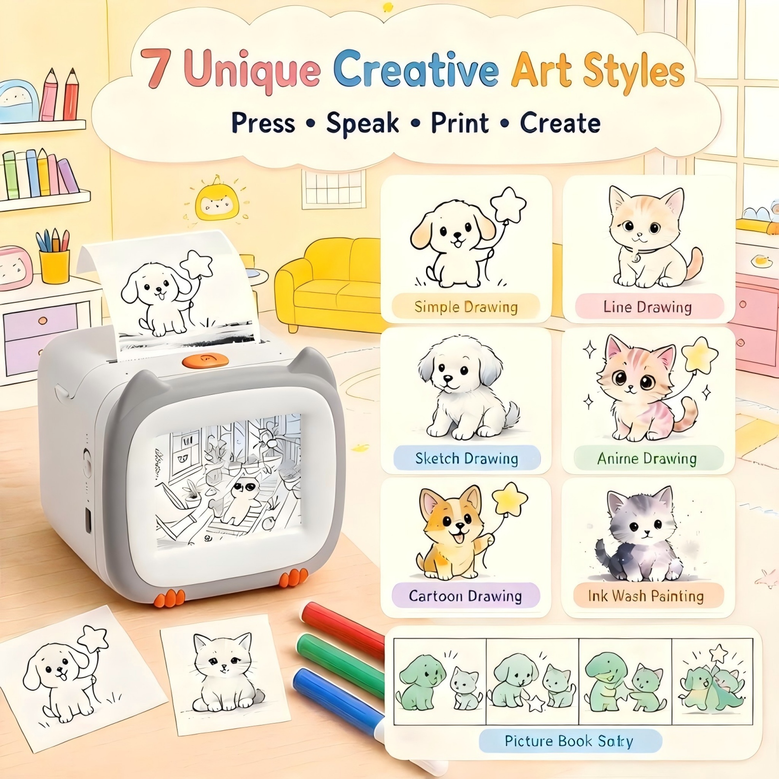 Kids Squishy toy, AI Voice Interactive Robot, Learning Toys, Sticker Printer - Image 5