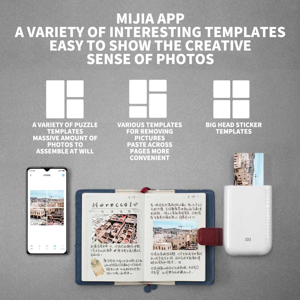 MIJIA AR Printer 300dpi Portable Photo Mini Pocket With DIY Share Picture Printer, case or Photo Paper, Work With Mihome APP