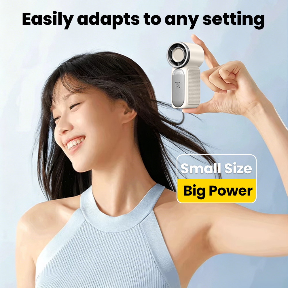 Mini Portable Handheld Fan With Cooling Effect AI Chip Control Powerful 5-speed Wind Adjustable Electric Fan Type-C Ports Charge