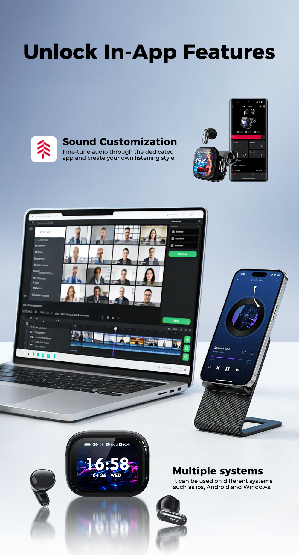 New 2026 HTC NE68 Bluetooth 6.0 Wireless Headphones AI Translation Earphones Long Battery Life Upgrade Free Translator APP - Image 4