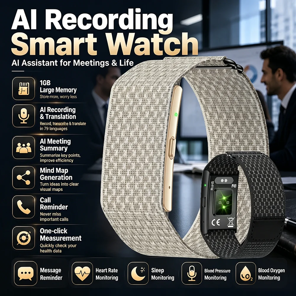 No Screen Smart Wristband AI Meeting Recording Translate Transcription Heart Rate Health Smart Bracelet Call Reminder Smartwatch