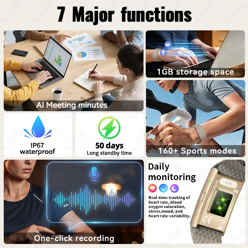 No Screen Smart Wristband AI Meeting Recording Translate Transcription Heart Rate Health Smart Bracelet Call Reminder Smartwatch - Image 6