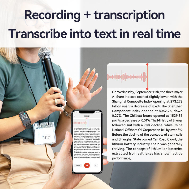 S18A Portable Smart Recording Watch AI Recorder Intelligent Real-time Transcription Translation Recording Bracelet APP Control