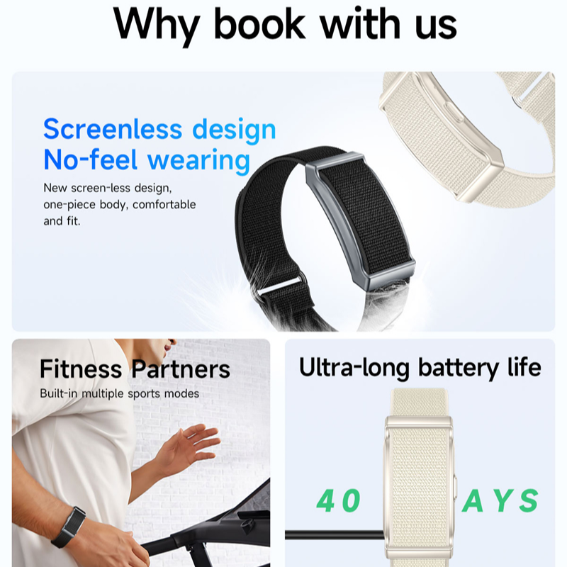 Smart Wristband Screenless Heart Rate Blood Oxygen Fitness Traker Heart Rate Bluetooth Waterproof Miband AI Body Measurement