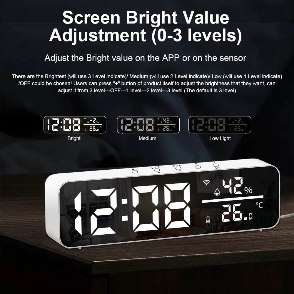 Tuya WiFi Smart Electronic Alarm Clock Temperature Humidity Sensor LED Screen Smart life APP Control Support Alexa Google Home