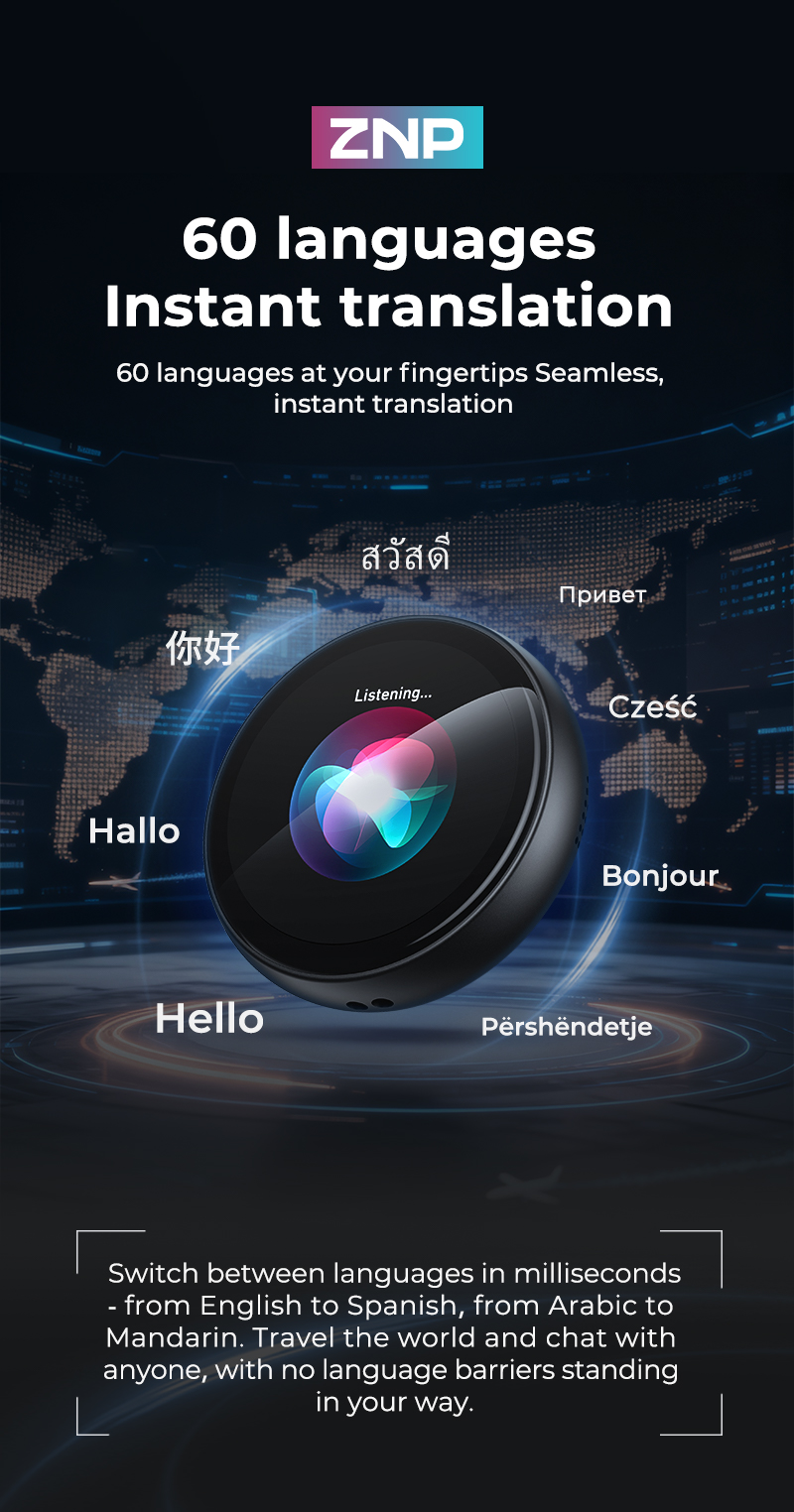 ZNP AI Personal Assistant HD Screen With  Real-time Translation Magnetic Digital Badge Z01 Voice Chat Emotional Companionship
