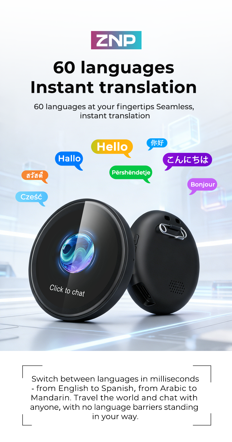ZNP Z01 Smart Ai Electronic Companion Voice Translation Instant Professional Portable 60HrsWork For Travel Meeting High-Quality