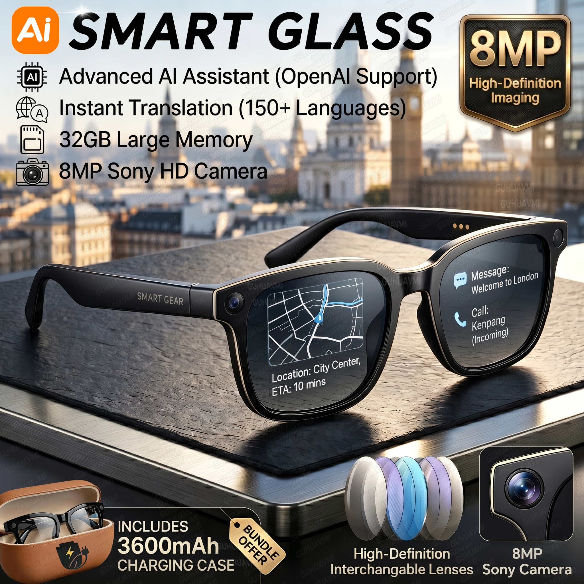 2026 New 8MP 4K HD Camera AI Glasses Men 3600mAh Power Bank 32G Memory 160+ Translation Glasses Waterproof Smart Sunglasses Women