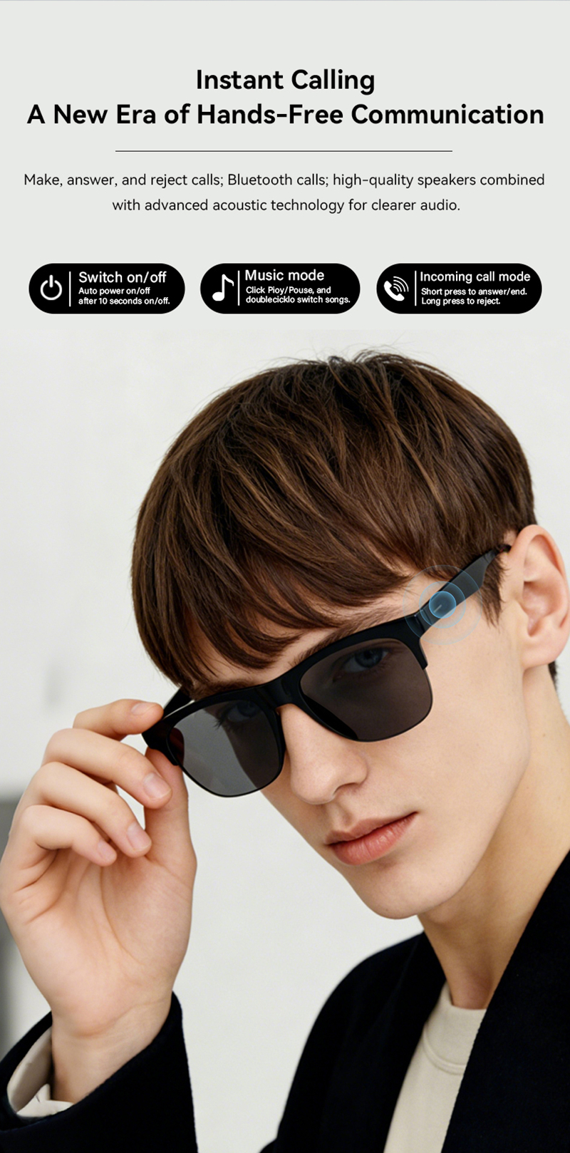 AI Smart Glasses 4K Remote Control Touch Photo Camera Recording Translator Voice Assistant Wireless Bluetooth Eyewear - Image 3
