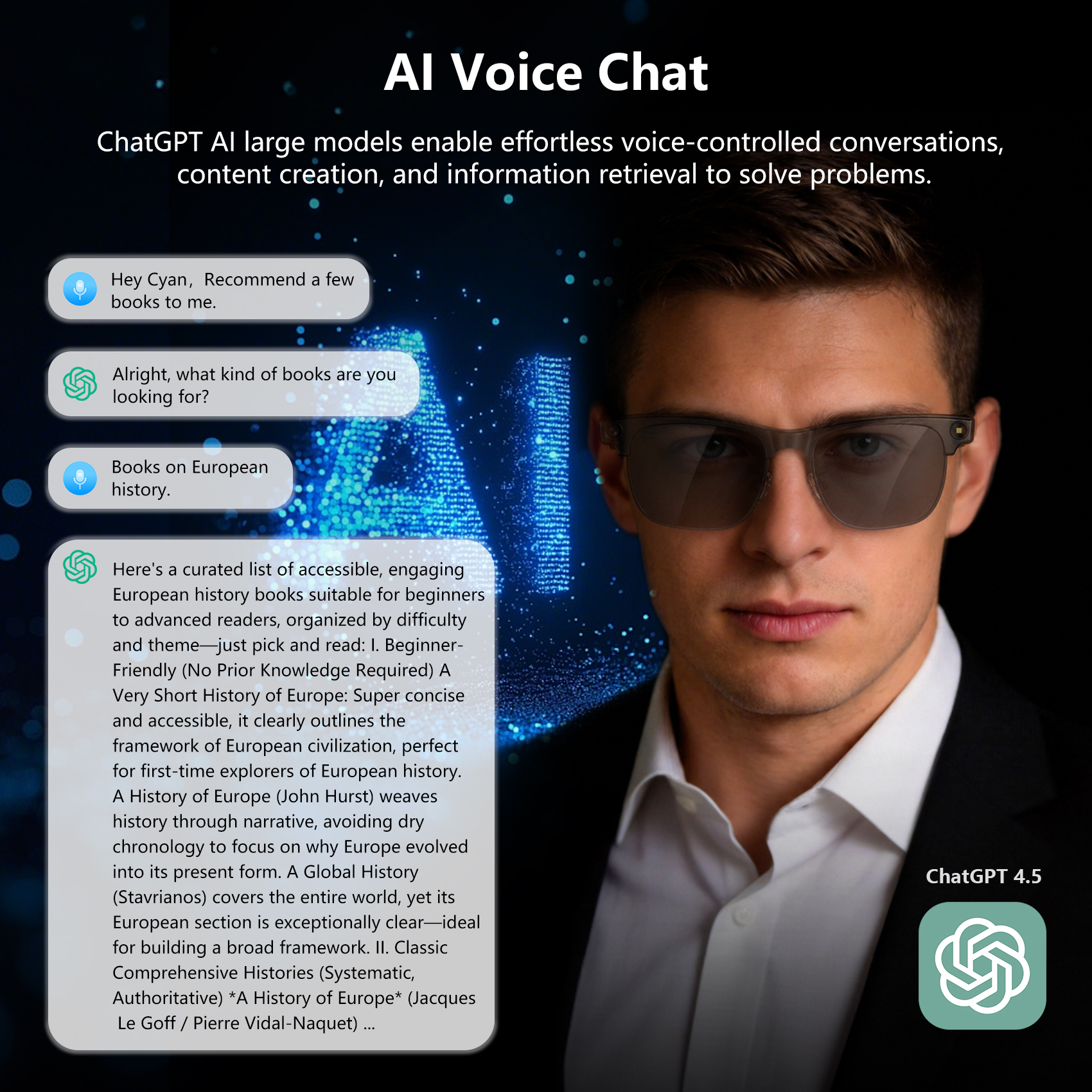 Black view BV200 AI Smart Glasses 1200W 4K HD Camera Bluetooth Call AI Translation Voice Assistant Stereo Speaker & Built-in Mic