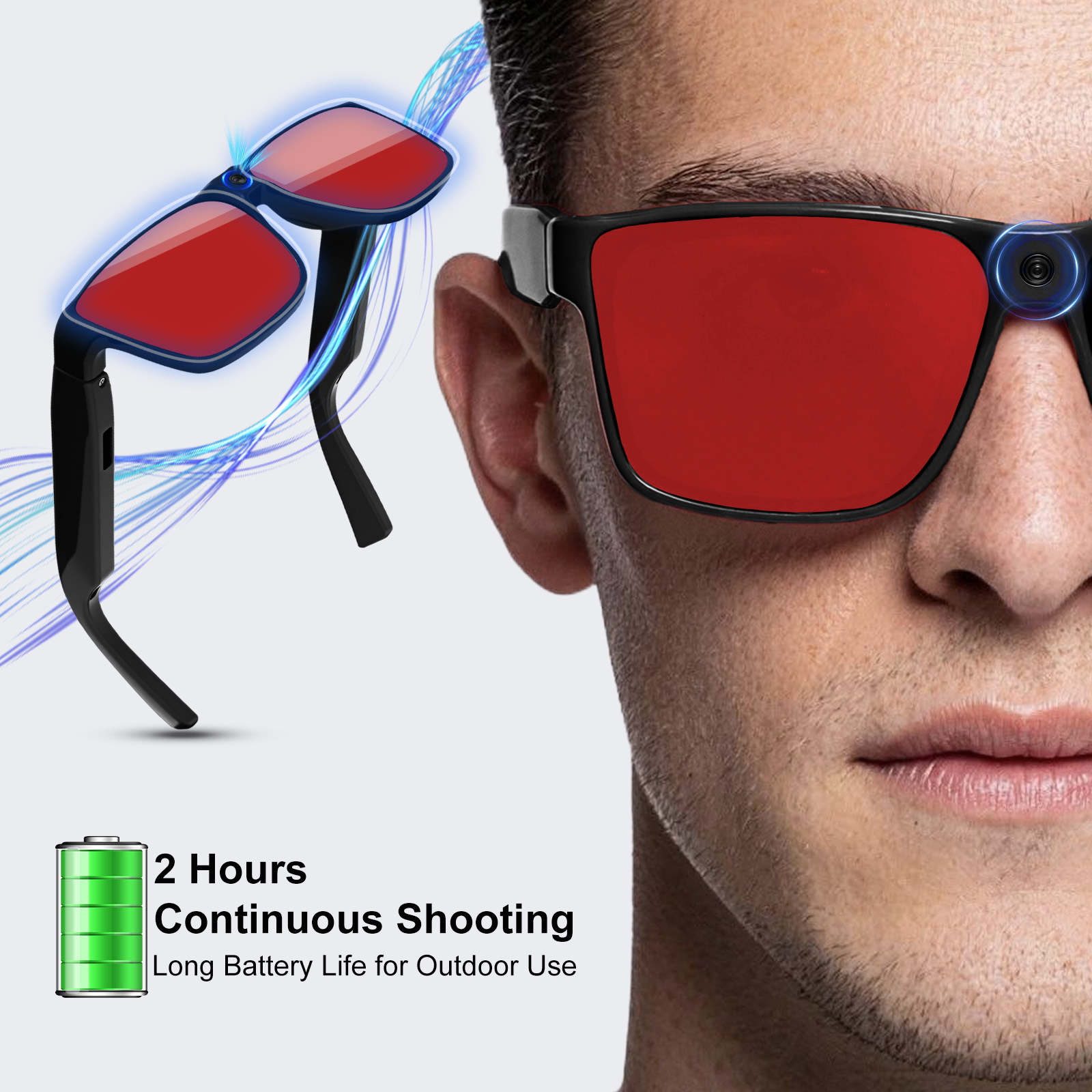 Intelligent AI Sunglasses HD with 800W Pixel Shooting and Camera for Recording Bluetooth Music Calling Outdoor Sports Shooting - Image 4