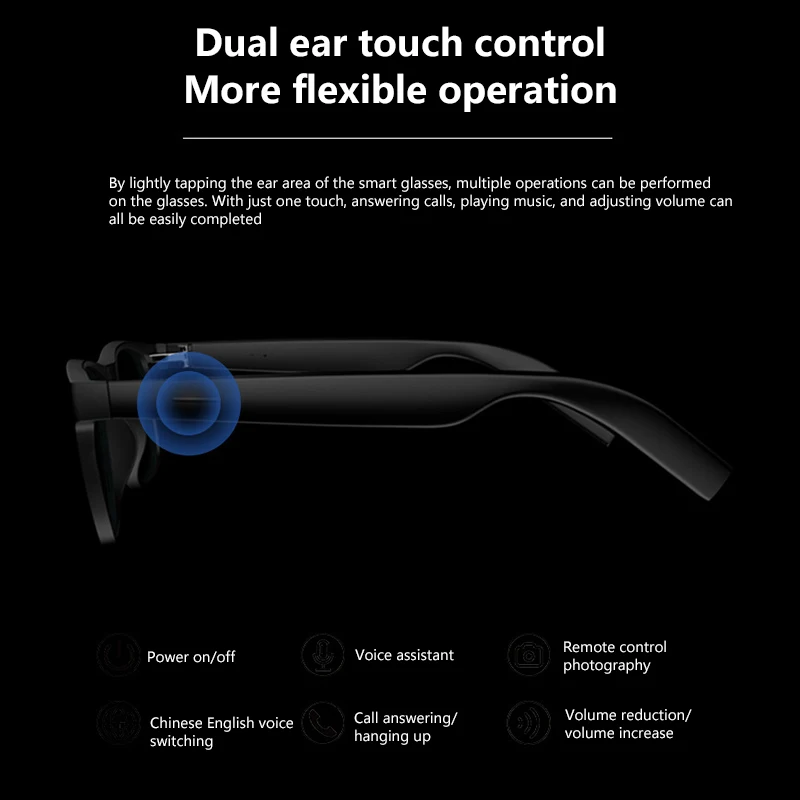 Lenovo AI Remote Control Touch Smart Glasses with Photo Camera Recording Translator Voice Assistant Music Bluetooth Sunglasses - Image 6