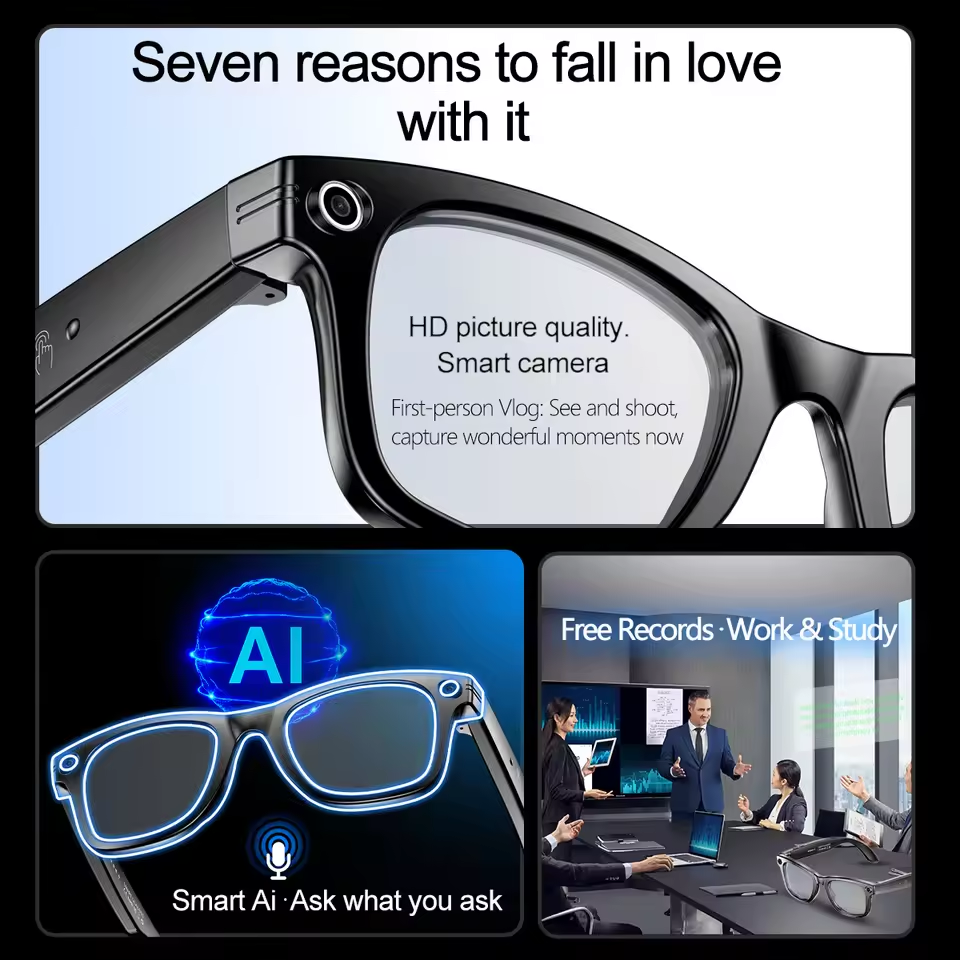 New 8 Million Pixels Camera Smart Glasses Recording Videos AI Photo Recognition Answer Translation Waterproof Blue light Glasses - Image 3
