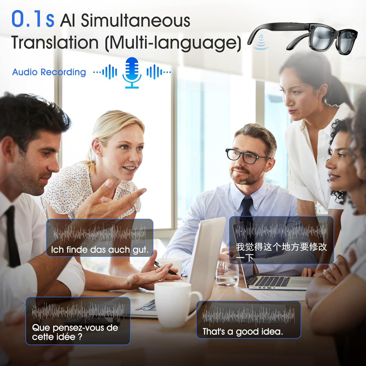 New 8 Million Pixels Camera Smart Glasses Recording Videos AI Photo Recognition Answer Translation Waterproof Blue light Glasses - Image 4