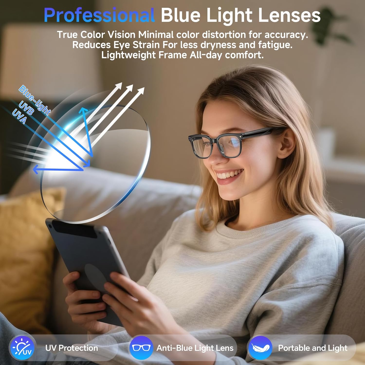 New 8 Million Pixels Camera Smart Glasses Recording Videos AI Photo Recognition Answer Translation Waterproof Blue light Glasses - Image 5