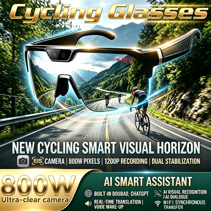 New Technology Cycling Glasses 800W Camera AI Voice Assistant Bluetooth Call Music UV Sun Protection Lightweight Smart Glasses