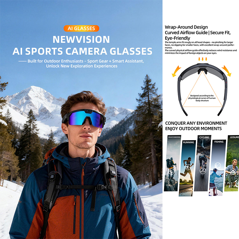 New Technology Cycling Glasses 800W Camera AI Voice Assistant Bluetooth Call Music UV Sun Protection Lightweight Smart Glasses