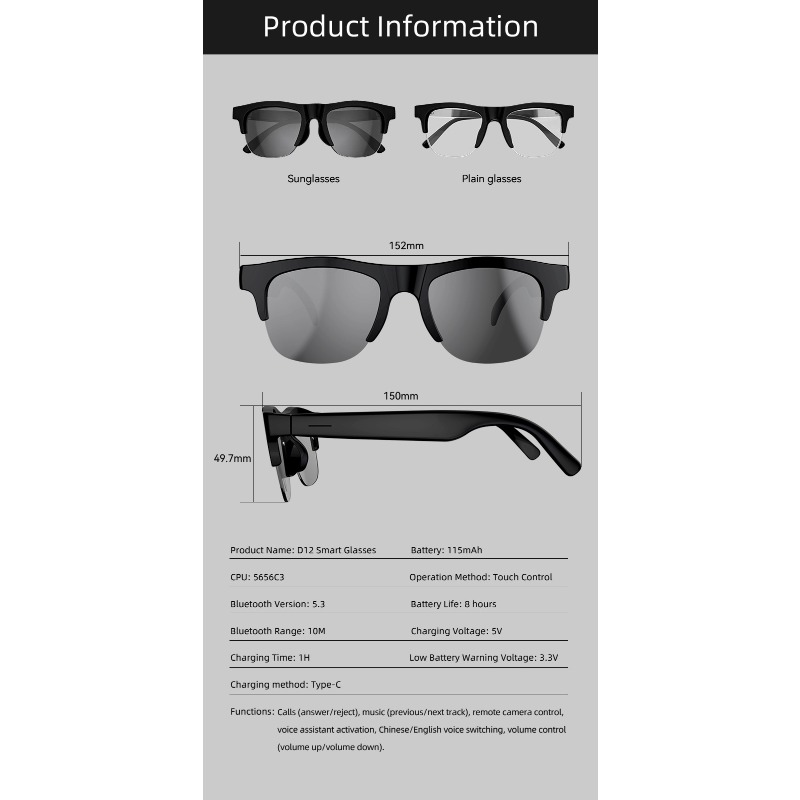 Smart AI Bluetooth Sunglasses Glasses Call Outdoor Sports Headphones HIFI Black Technology Anti-touch UV for Men and Women New - Image 4