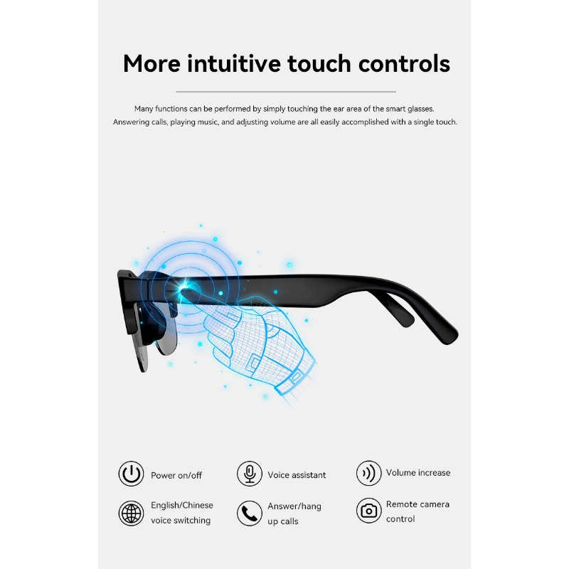 Smart AI Bluetooth Sunglasses Glasses Call Outdoor Sports Headphones HIFI Black Technology Anti-touch UV for Men and Women New - Image 5