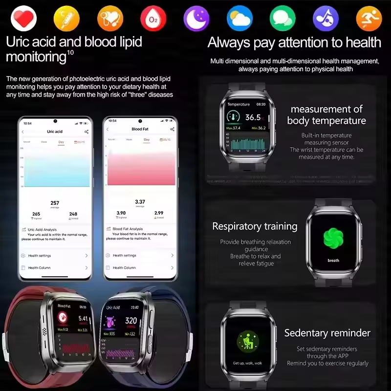 2026 New Upgrade AI Diagnostic  Airbag Precise Blood Pressure Health Smart Watch Uric Acid ECG Blood lipids Smartwatch Men Women - Image 5