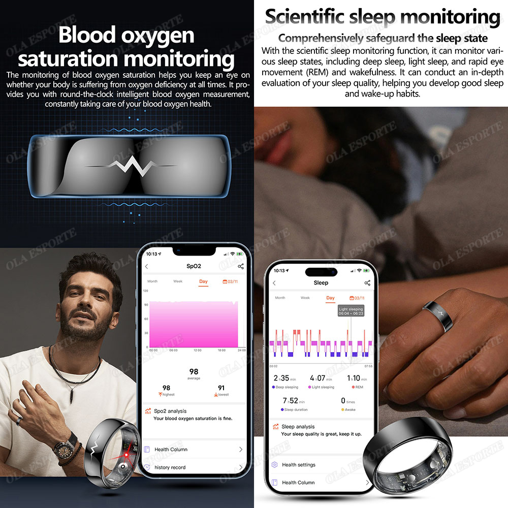 AI ECG Detection Smart Ring Blood Pressure, Heart Rate, Body Temperature Monitor, Waterproof Multiple Sport Track Men Women Rings - Image 3