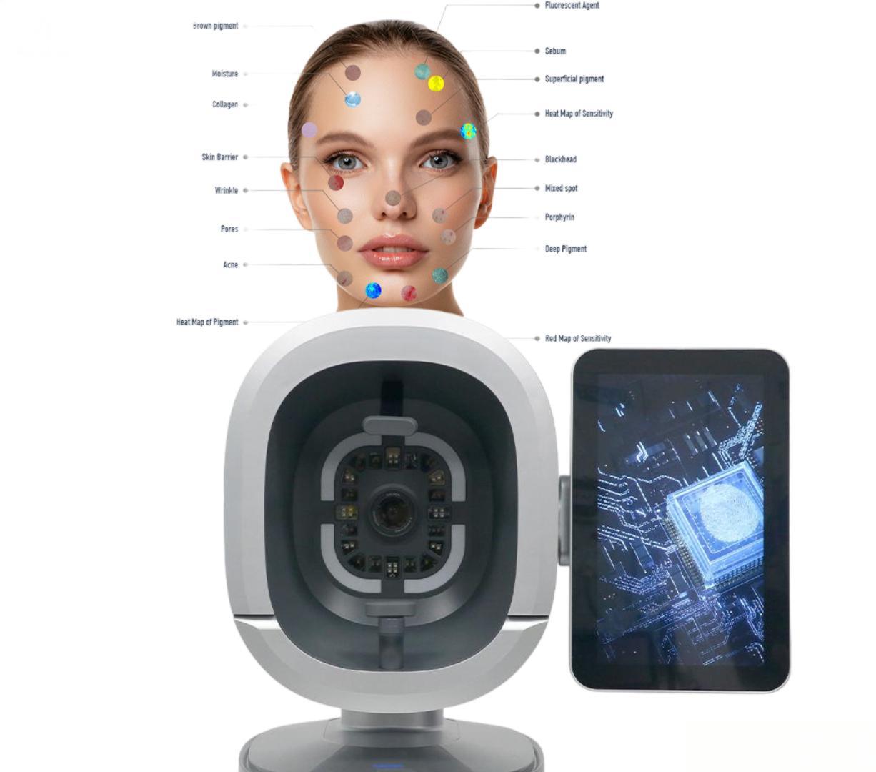 AI Skin Analyzer Machine with WiFi Auto Face Recognition 3D Analysis 10 Skin Problems Detection Face Scanner - 30M Clinical Data