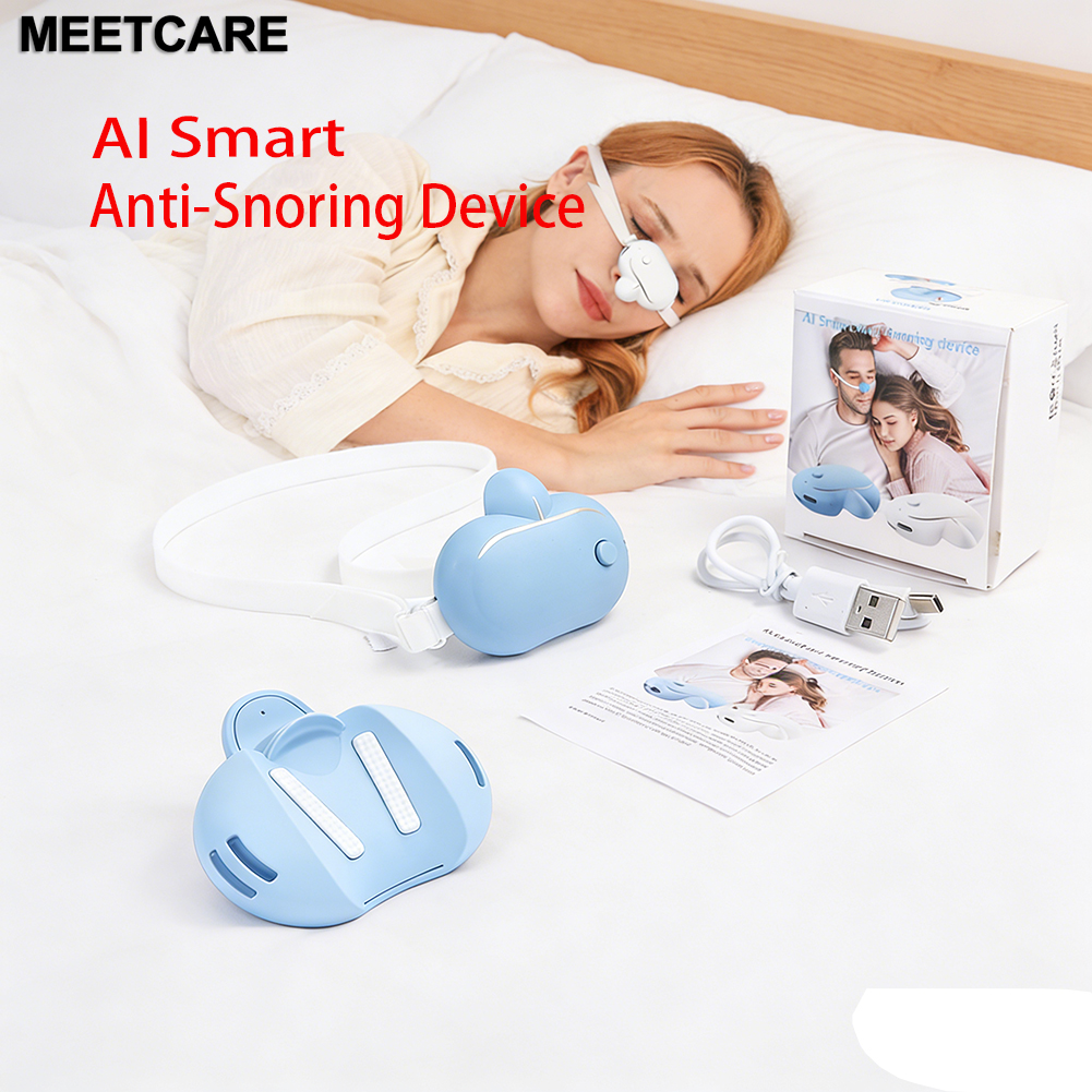 AI Smart Anti-Snoring Device with Strap Detecting Snoring Sounds 40 Decibel Start Nose Massage Adjust High Low Vibration Improve