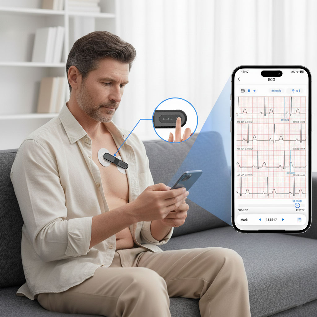 Bluetooth Dynamic ECG, Wearable Holter ECG, 24-hour Cardiac Abnormal Monitoring with AI Analysis Data Recording