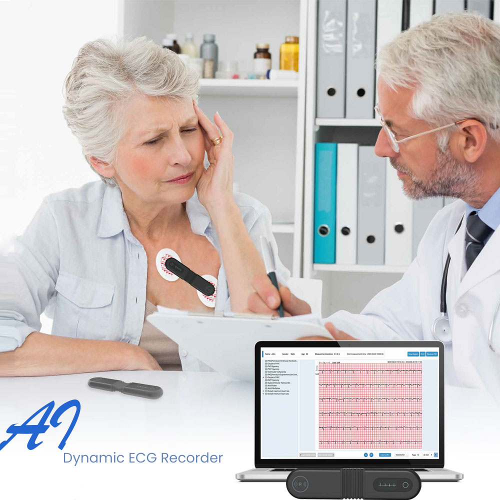 Bluetooth Dynamic ECG, Wearable Holter ECG, 24-hour Cardiac Abnormal Monitoring with AI Analysis Data Recording