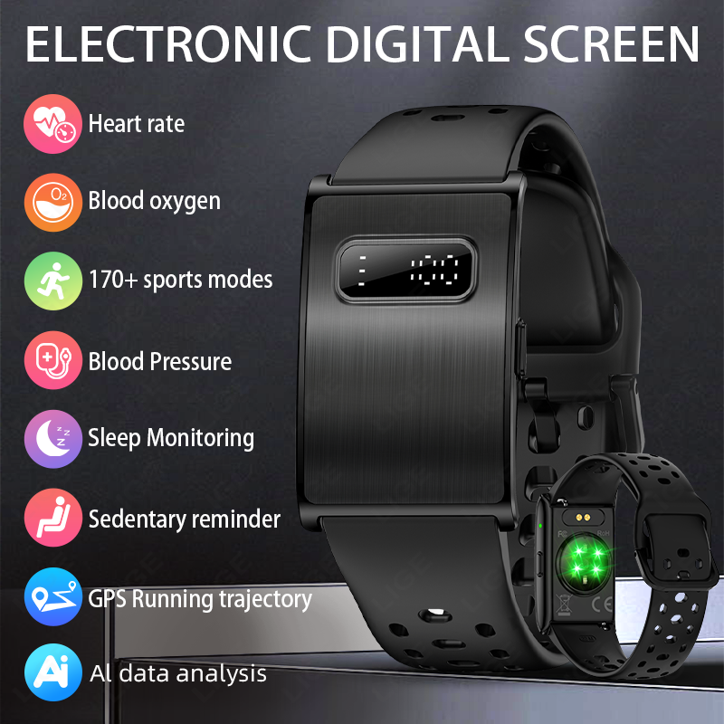 LIGE Digital LED Screen Sport Band 2026 New AI Health Bracelet Fitness Tracker Heart Rate HRV Monitor Call Reminder Smart Watch