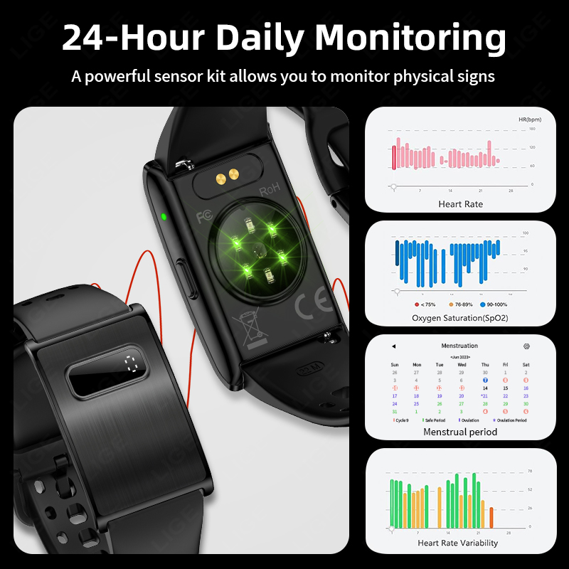 LIGE Digital LED Screen Sport Band 2026 New AI Health Bracelet Fitness Tracker Heart Rate HRV Monitor Call Reminder Smart Watch