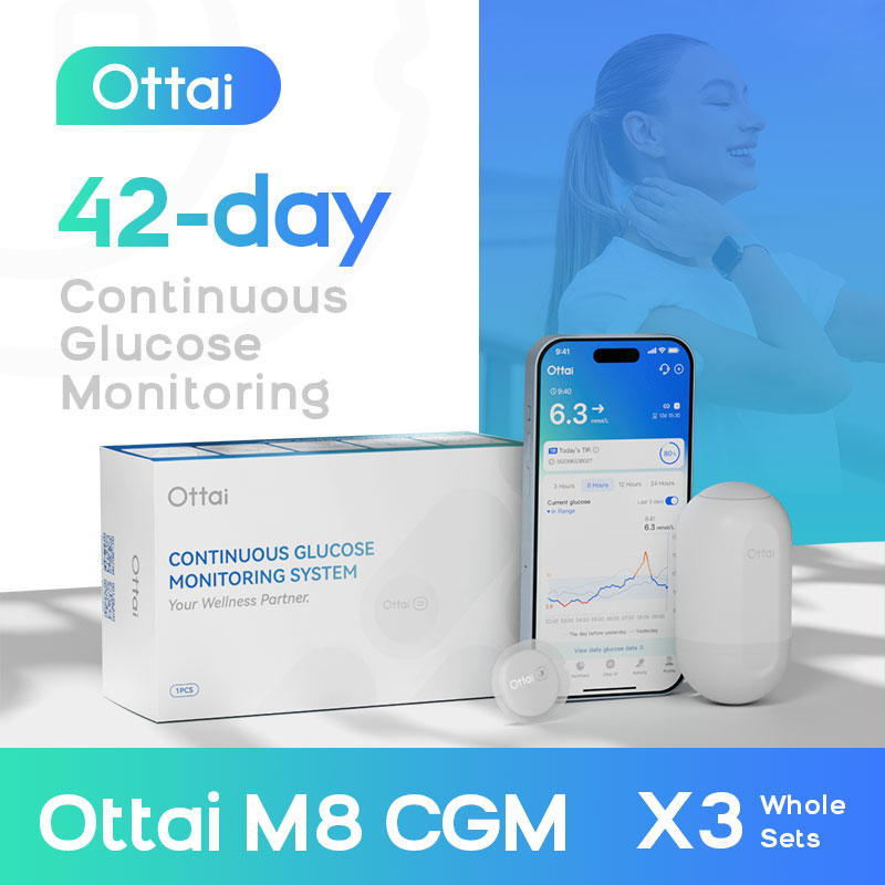 Ottai CGM Continuous Glucose Monitor Painless CGM 3 Full Test for 42 Days AI Smart Blood Glucose Meter