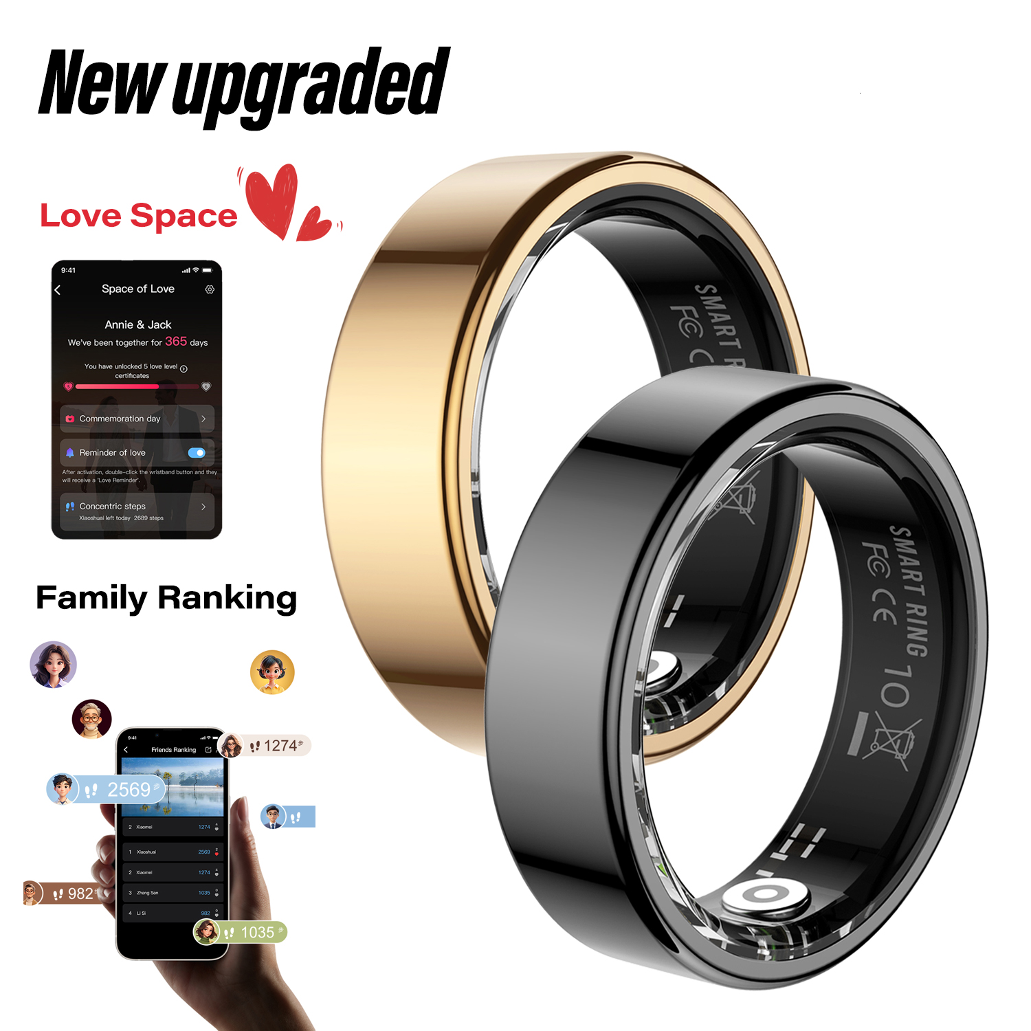 R02S Smart Ring with Charging Case AI Health Analysis Heart Rate Sleep Monitoring Gesture Control Multi Sport Modes Smart Ring