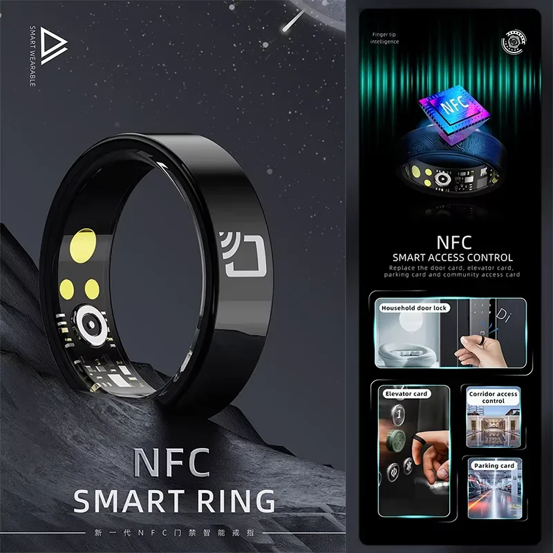 R20 NFC Access Control Smart Ring Ceramic Sheel 7mm Ultra Thin Ring Fitness Tracker IP68 Waterproof Health Monitor Finger Ring