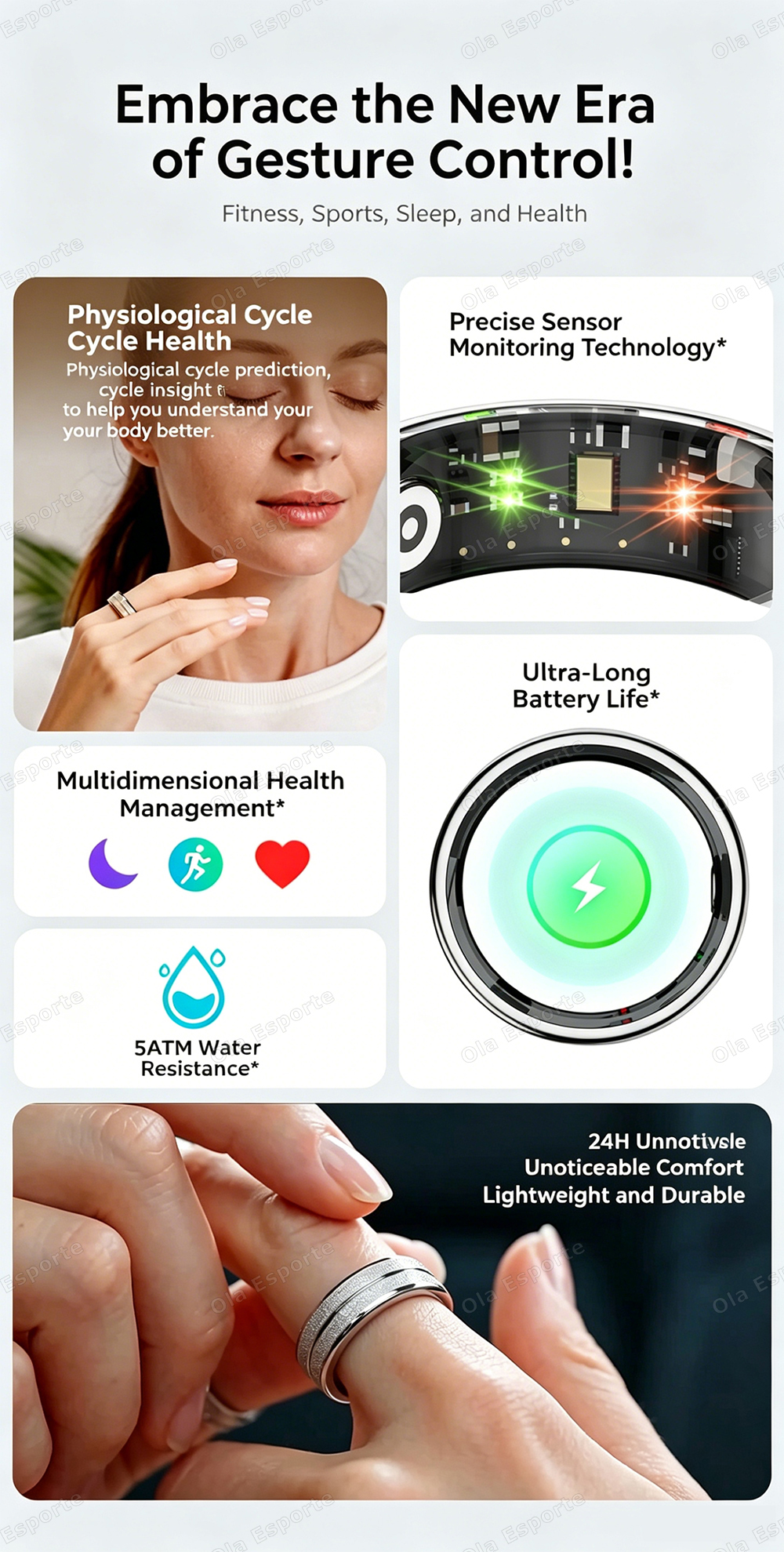 Smart Ring For Men Women, AI Health Analysis, Gesture control, Body temperature Health and Sleep Monitor, 5ATM Waterproof Rings - Image 3
