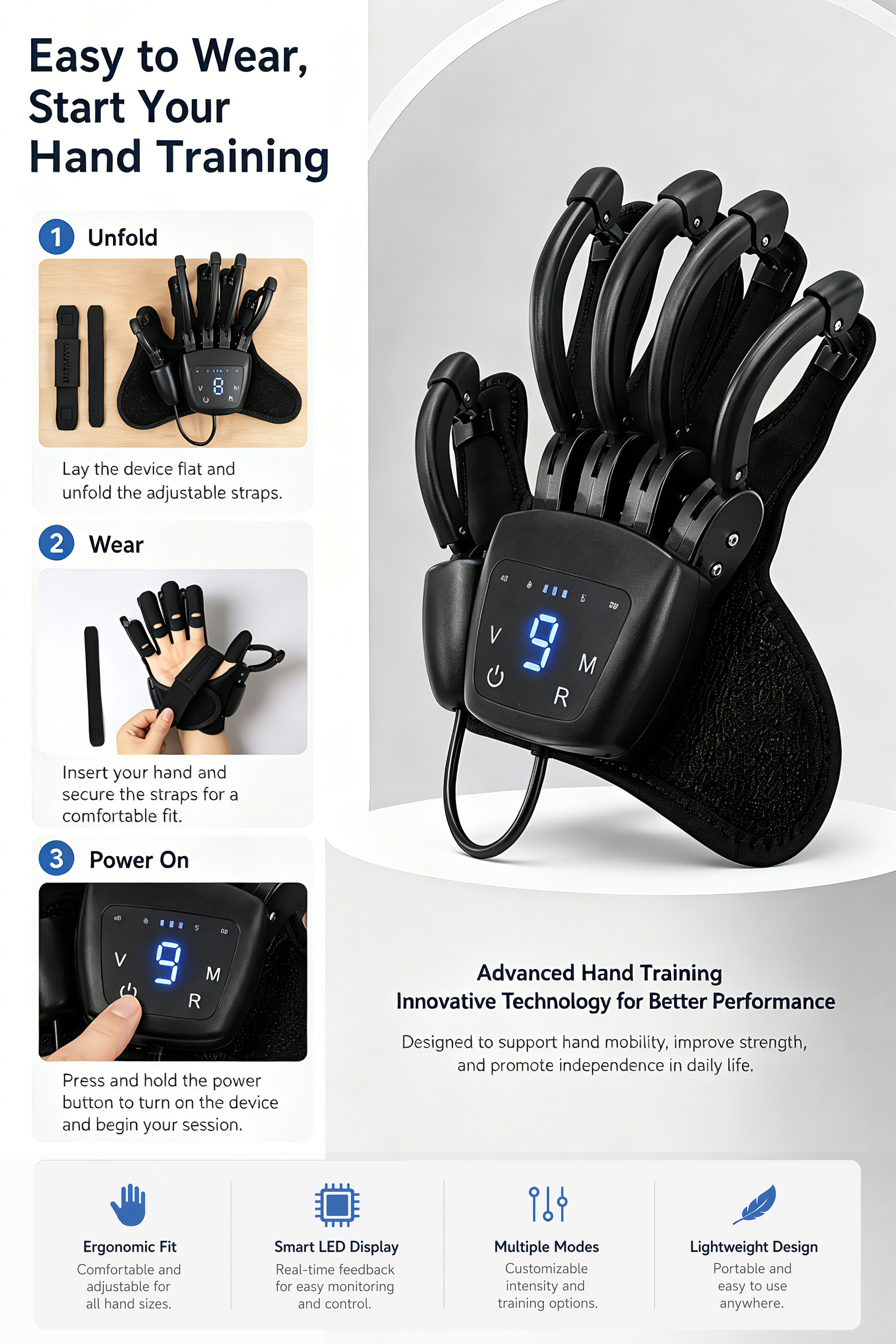 USB Electric Hand Training Robot Gloves, Adjustable Resistance Mechanical Hand Exoskeleton Glove Ergonomic Hand Exerciser