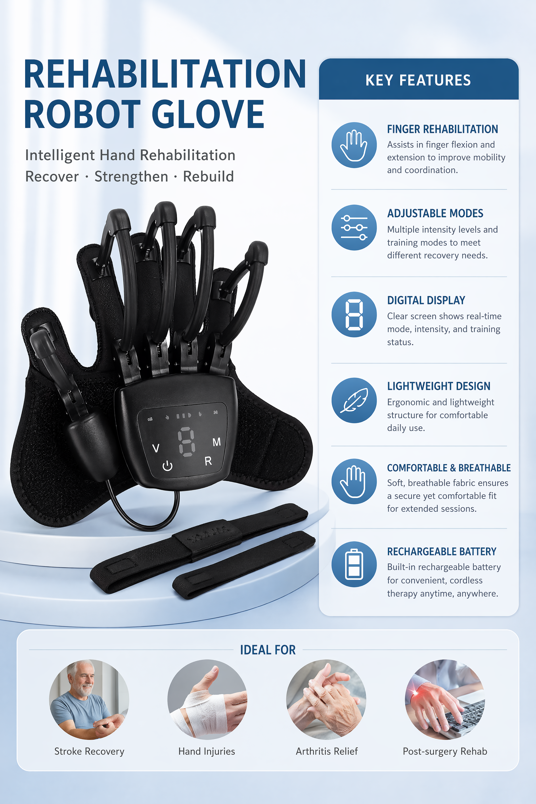 USB Electric Hand Training Robot Gloves, Adjustable Resistance Mechanical Hand Exoskeleton Glove Ergonomic Hand Exerciser - Image 3