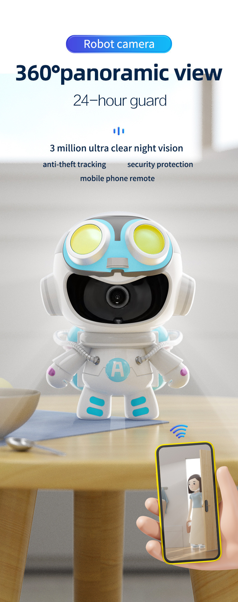 2MP 1080P V360pro APP Full Color Robot  IP Camera Wireless PTZ  Auto Tracking Intercom Baby Monitor Robot Man Security Monitor