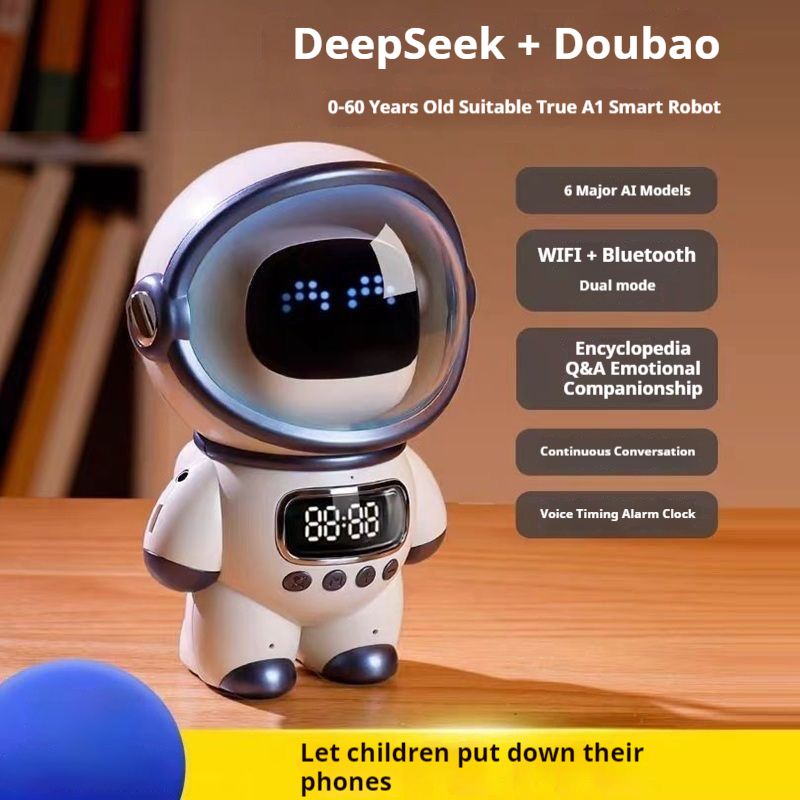 Ai Smart Ai Voice Chat Robot Bluetooth Speaker Digital Alarm Clock Sleep Aid Night Light Home Kids Companion Festival Gift
