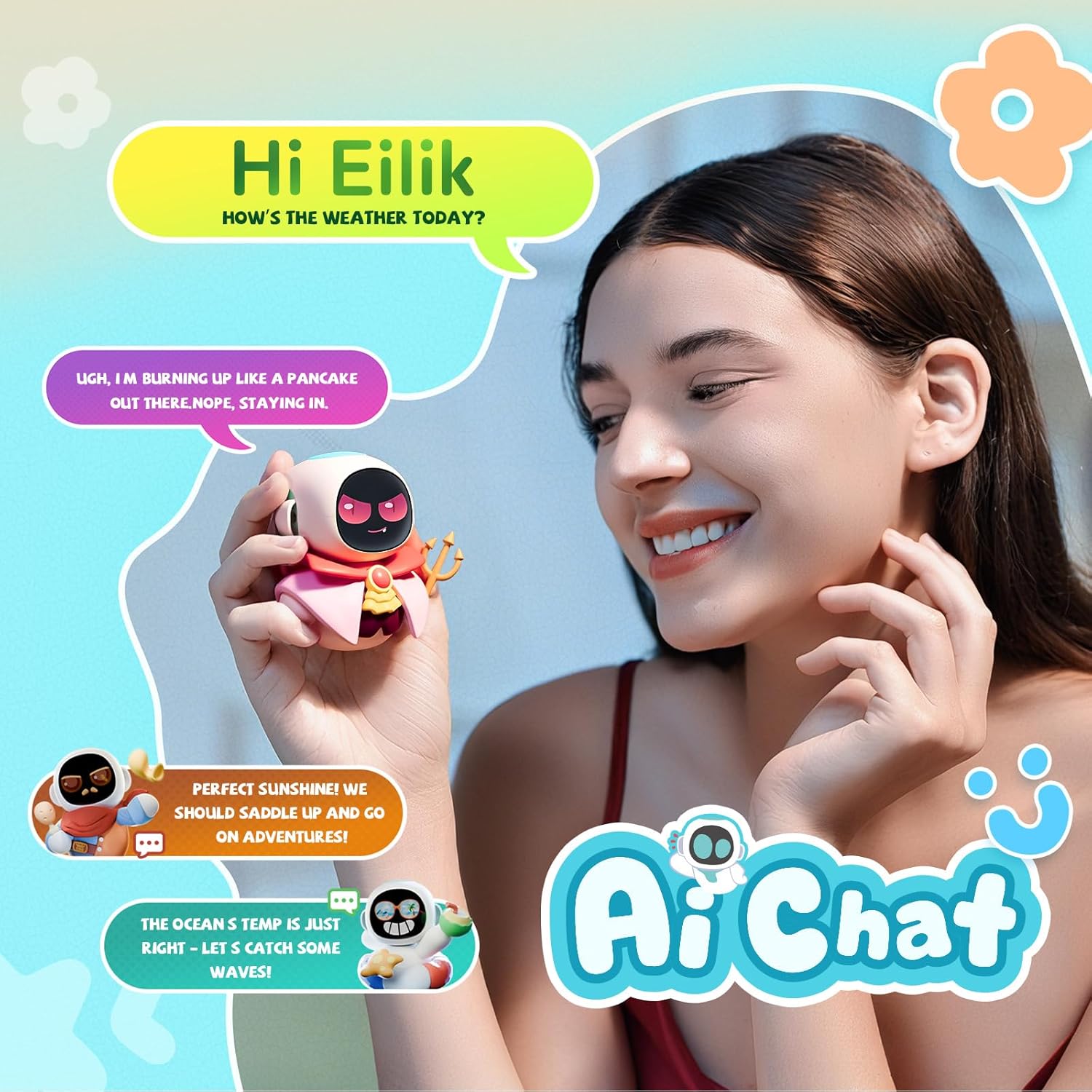 ENERGIZE LAB Eiliko Aquamarine  Your Tiny AI Charm Robot That Matches Every Daily Outfit, Fun Electronic Pendant Toys For Kids - Image 5