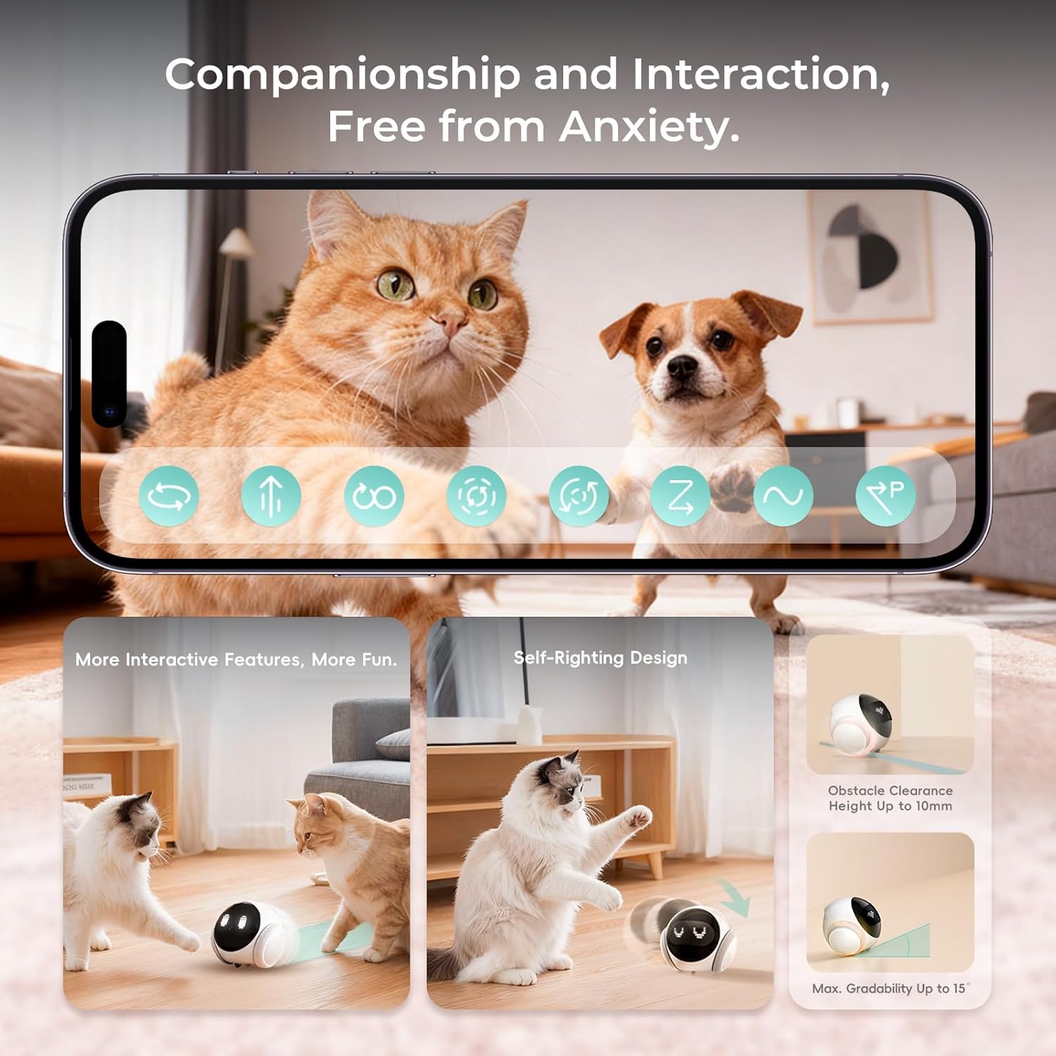 Pet Robot Camera | Indoor Movable with Auto-Recharge, 2-Way Audio, Night Vision, Smart App Control, Cats/Dogs/Baby/Elderly
