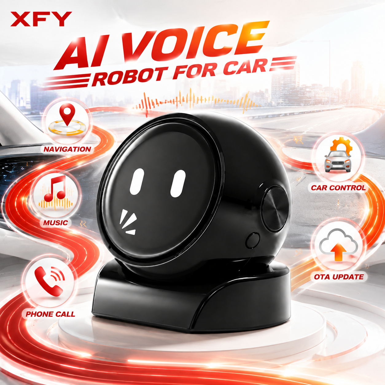 XFY X-01 AI Voice Robot for Car Smart Voice Assistant Navigation Music Hands-Free Calling Car Control OTA Update USB Powered NEW