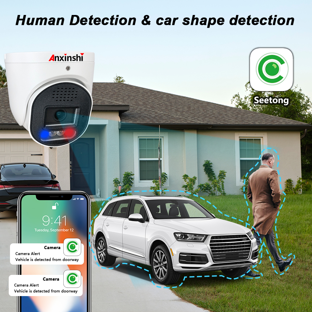 4CH IP POE Camera System 4K 8MP HD Dome Security Camera Kit with Red and Blue Light Alarm AI Function Two Way Audio Support P2P - Image 3