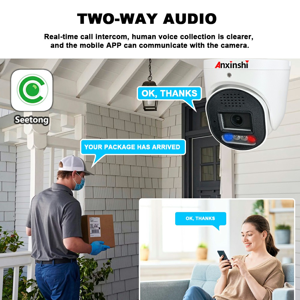 4CH IP POE Camera System 4K 8MP HD Dome Security Camera Kit with Red and Blue Light Alarm AI Function Two Way Audio Support P2P - Image 4